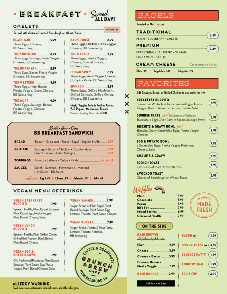 Menu Brunch and Brew